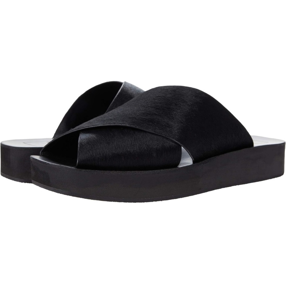 Dolce Vita Capri Womens Calf Hair Slide Flatform Sandals in Black